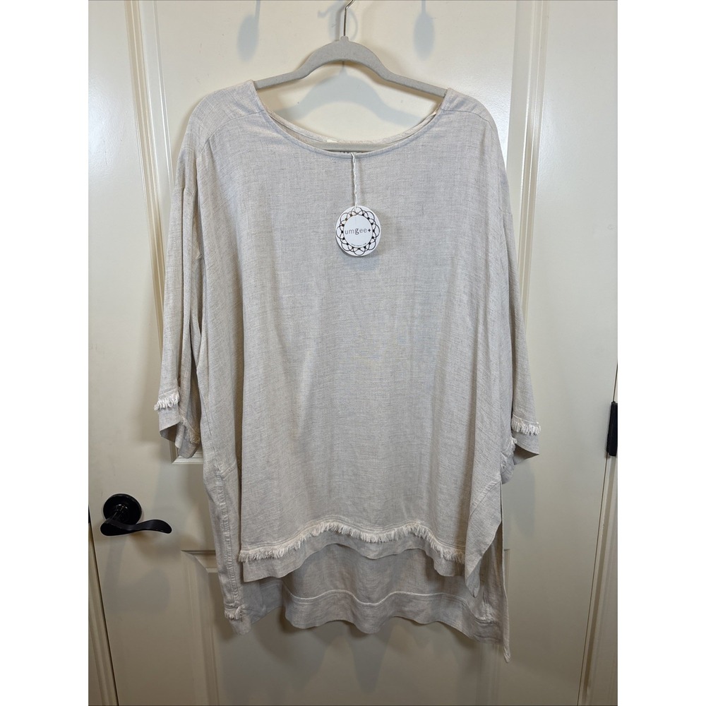 New Umgee Tunic Women Size 1XL Linen Blend Top Frayed Edge Hem Boho Lagenlook